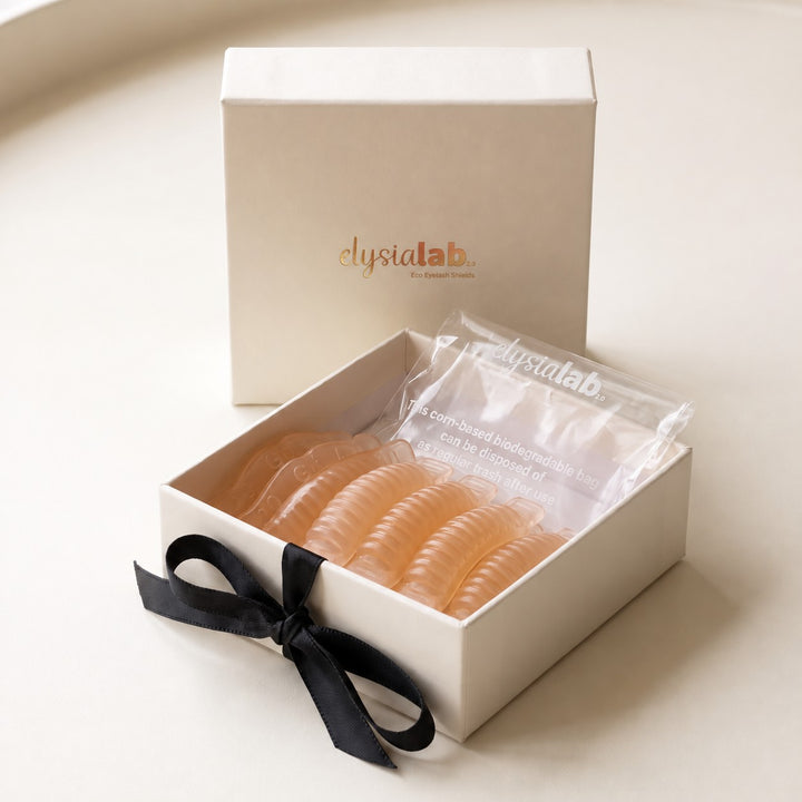 ECO Guide Rods Peach Deep in the elysialab gift box, with peach rods and the biodegradable inner bag