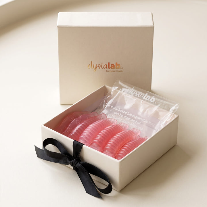 ECO Guide Rods Strawberry Shallow in the elysialab gift box, with pink rods and the biodegradable inner bag